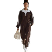 Casual Retro Zip-up Jacket And Trousers Two-piece Sportswear Set