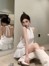 Solid-color Halterneck Backless Dress For Women