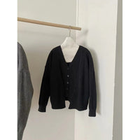 Simple V-neck Single Breasted Vest Knitted Cardigan Two-piece Short Sweater Suit For Women