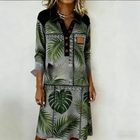 Womens Crew-Neck Pocketed Fashionable Elegant Contrast-Piece Joint Dress