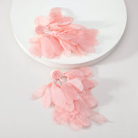 Lightweight Fluffy Chiffon Flower Multi-Layer Tassel Earrings For Women Handmade Bohemian Jewelry For Beach Vacation Summer Party