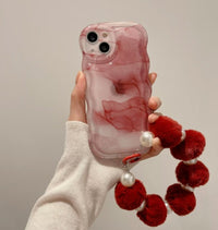 Burgundy Water Ripple Iphone14 Case Plush Bracelet Artistic Minority