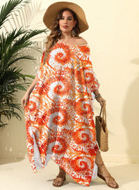 Irregular Print Loose Blouse Beach Vacation Split Floor-Length Dress