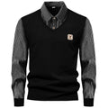 Autumn And Winter New Men's Long-sleeved Fake Two-piece Fashion Fleece-lined Striped Shirt