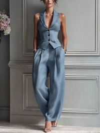 Casual Single-breasted Vest And Casual Pants Set