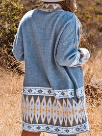 Ethnic Style Printed Long Sleeve Knitted Sweater Cardigan Coat