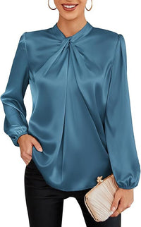 Womens Professional Office Lady Satin Blouse With A Stylish