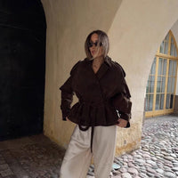 Versatile Instagram Style Retro Lace Up Lapel Long-sleeve Cropped Jacket