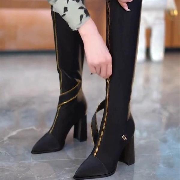 Front Zipper Pointed Toe Long Boots For Children