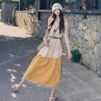 Bohemian Crochet Tassel Hollow-Out Long Skirt Sun-Protective Cover-Up Womens Dress