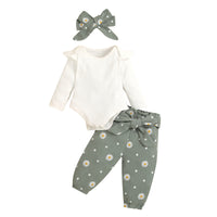Printed Belt Trousers Headwear 3-piece Set