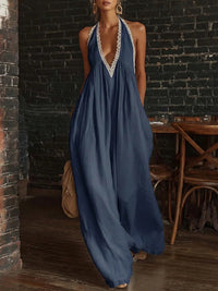 Casual And Comfortable Lace-trimmed Loose Linen Jumpsuit