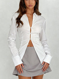 Womens Casual Commuter Buttoned Waist Cinched Shirt