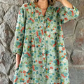 Womens Fashionable Round-Neck Long-Sleeve Printed Shirt Dress