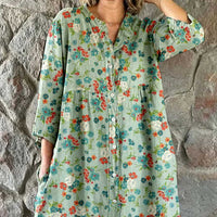 Womens Fashionable Round-Neck Long-Sleeve Printed Shirt Dress