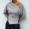 Comfortable Slim-fit Asymmetric Off-shoulder Solid-color Versatile Womens Blouse