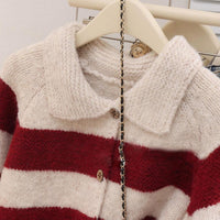 Women's Lapel Stripe Sweater Coat