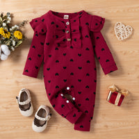 Infant Cotton Pit Strip Print Love Long Climbing Jumpsuit