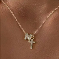 Zircon Inlaid 26 Letter Cross English Necklace