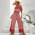 Red Print Panel Casual Long Ladies Jumpsuit