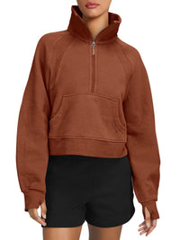 Autumn And Winter Fleece Sweater Half Zipper Coat Stand Collar Pocket European And American Style Women Sweater