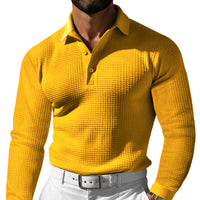 Lapel Button Slim-fit Long-sleeved Men