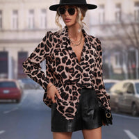 Leisure Temperament Leopard Print Sexy Long-sleeved Top