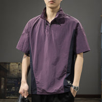Men's Business Shirt Casual T-shirt American Half Zipped Stand Collar Shirt