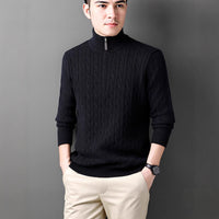 Autumn And Winter Knitting Half Turtleneck Warm Twisted Loose-fitting Long Sleeve Sweater Men