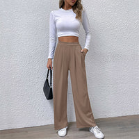Womens Knitted Ribbed Wide-Leg Casual Pants With Elastic Waist