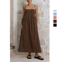 Summer Ribbed Solid Color Casual Midi Dress