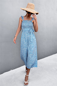 Flying Sleeves Belt Floral Sleeve Jumpsuit