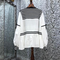 Striped Top Drawstring Long Sleeve Inner Wear Loose Shirt