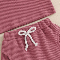 Girls Fashion Letter I Embroidery Waffle Suit