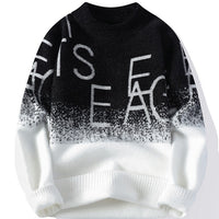 Mens Thickened Warm Color-Block Sweater