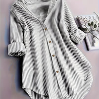 Women's Striped Button Casual Loose Long-sleeved Shirt
