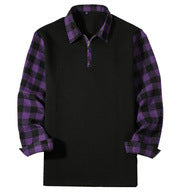 Polo Shirt Long Sleeve Plaid Lapel Casual