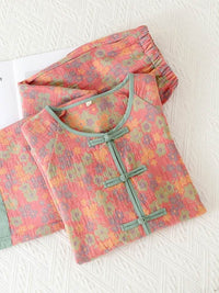 New Chinese Style Double Pure Cotton Gauze Pajamas For Women Spring Autumn Set