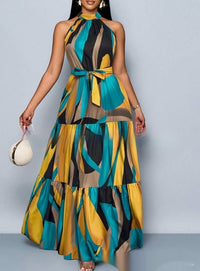 All Over Print Halterneck Dress With A Belt