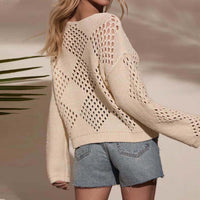 Hollow-out Off-shoulder Long Sleeve Knitted Sweater