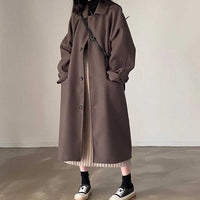 Retro Lapels Single-breasted Loose Mid-length Woolen Coat