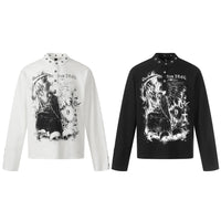 New American-style Retro Dark-themed Trendy Printed Mens Long-sleeve Shirt