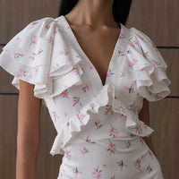 V-neck Ruffled Hemline Slim-fit Maxi Dress