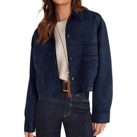 European And American Style Women Faux Suede Short Jacket Casual Lightweight Autumn Fashion