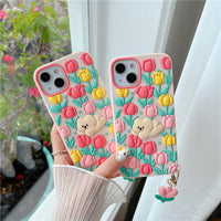 Creative Cartoon Little Bear Flowers Phone Case
