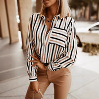 Versatile Simple Striped Printed Collar Shirt For Women