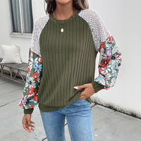 Cross-border Knitted Top With Crew Neck And Floral Patchwork Design