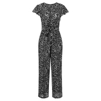 V-neck Floral Chiffon Jumpsuit Wide-leg Pants