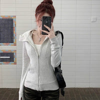 Hooded Gray Sweater For Women Casual Cardigan Coat