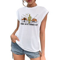 European And American-style T-shirt Vest With A Crew Neck And Trendy Print